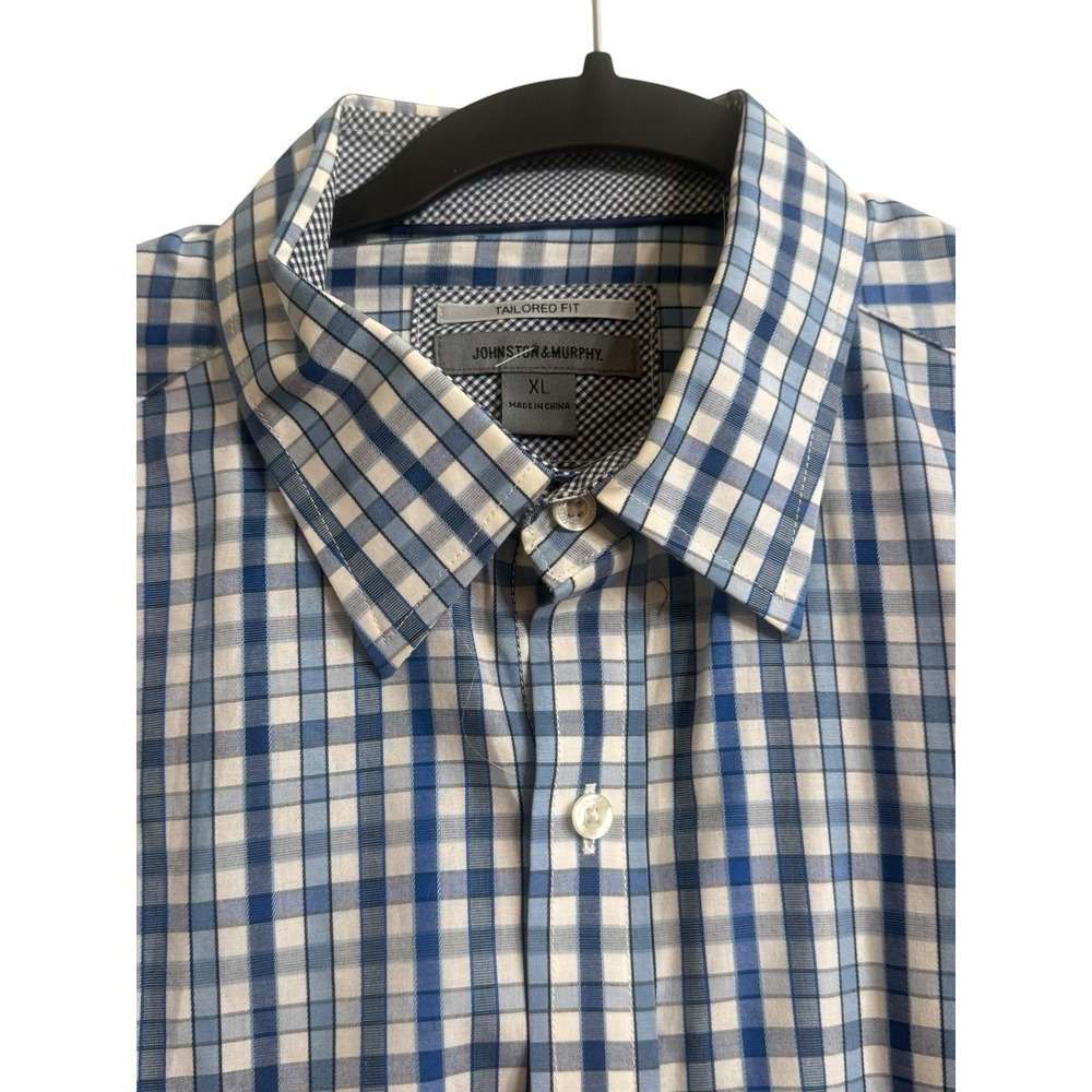 Johnston & Murphy XL Tailored Fit Blue Plaid 100 Cotton Button Down Shirt